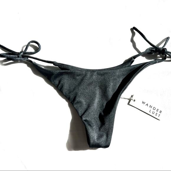 WANDER LUST swim | NEW Cheeky Gray Drawstring Bathing Suit Ava Bottom Titanium S - Picture 1 of 3